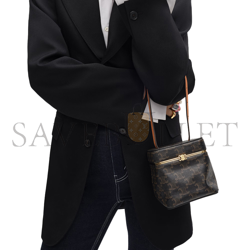 CELINE CUBE IN TRIOMPHE CANVAS AND NATURAL CALFSKIN 124232L52.03MI (12.5*12.5*12.5cm)